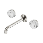 Nero Serenity Wall Basin Set 160/185/220mm Spout With Arabescato Corchia Handles Brushed Nickel