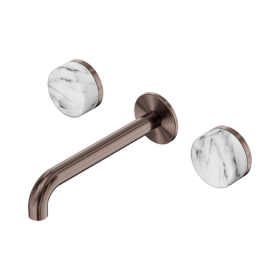 Nero Serenity Wall Basin Set 160/185/220mm Spout With Arabescato Corchia Handles Brushed Bronze