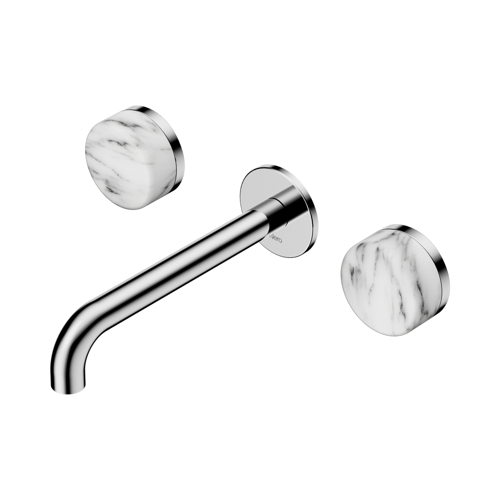 Nero Serenity Wall Basin Set 160/185/220mm Spout With Arabescato Corchia Handles Chrome