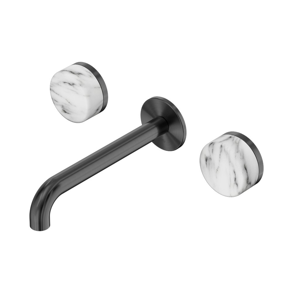 Nero Serenity Wall Basin Set 160/185/220mm Spout With Arabescato Corchia Handles Gun Metal