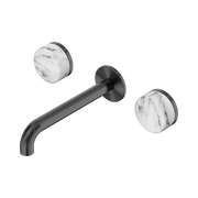 Nero Serenity Wall Basin Set 160/185/220mm Spout With Arabescato Corchia Handles Gun Metal