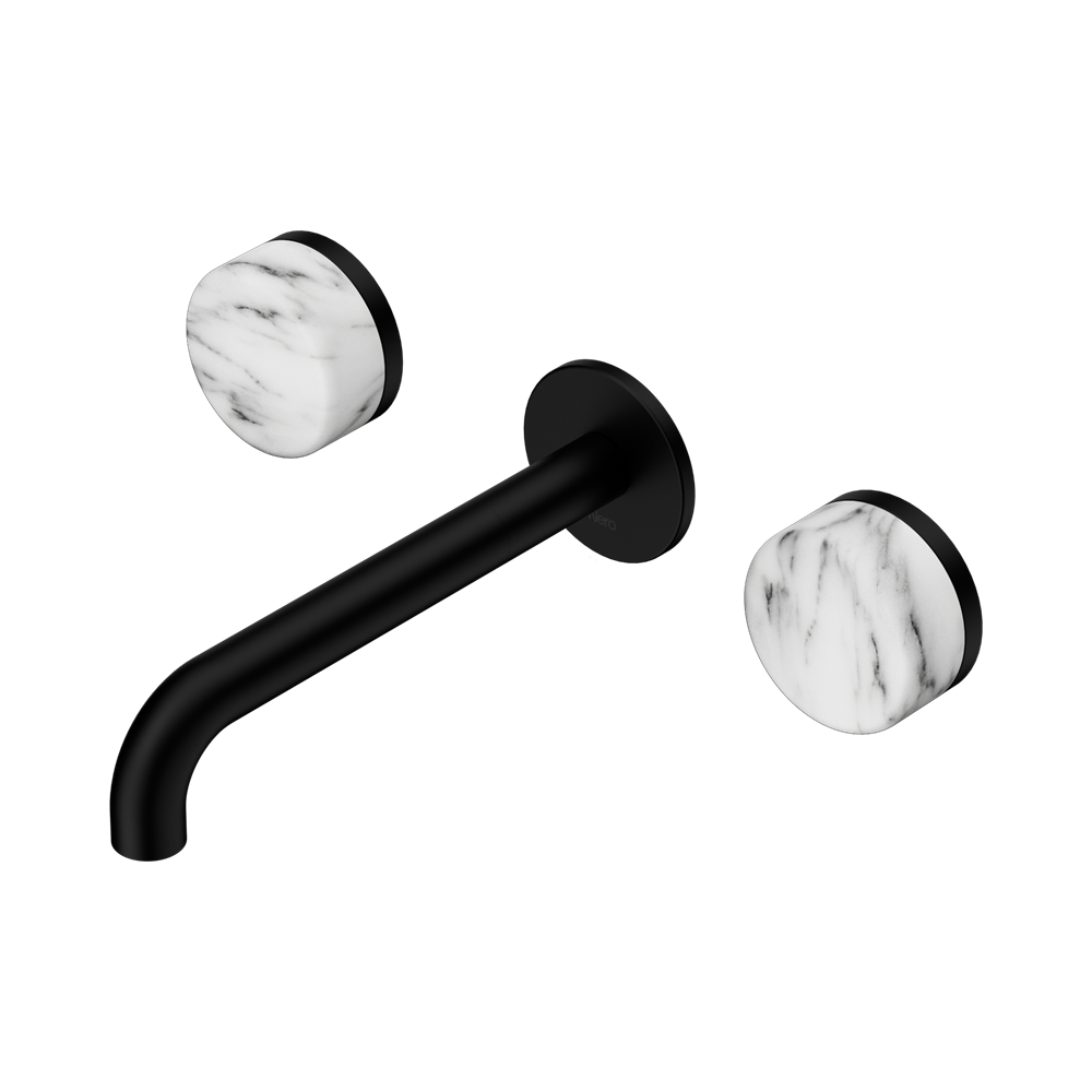 Nero Serenity Wall Basin Set 160/185/220mm Spout With Arabescato Corchia Handles Matte Black