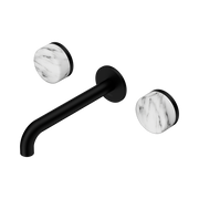 Nero Serenity Wall Basin Set 160/185/220mm Spout With Arabescato Corchia Handles Matte Black