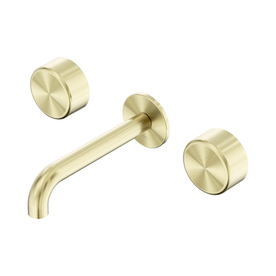 Nero Serenity Wall Basin Set 160/185/220mm Spout With Nero Metal Handles Brushed Gold