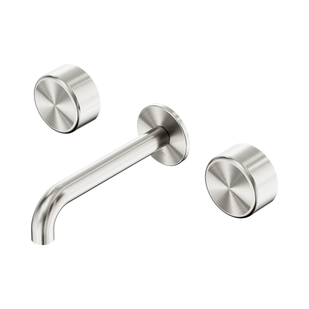 Nero Serenity Wall Basin Set 160/185/220mm Spout With Nero Metal Handles Brushed Nickel