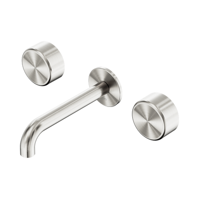 Nero Serenity Wall Basin Set 160/185/220mm Spout With Nero Metal Handles Brushed Nickel