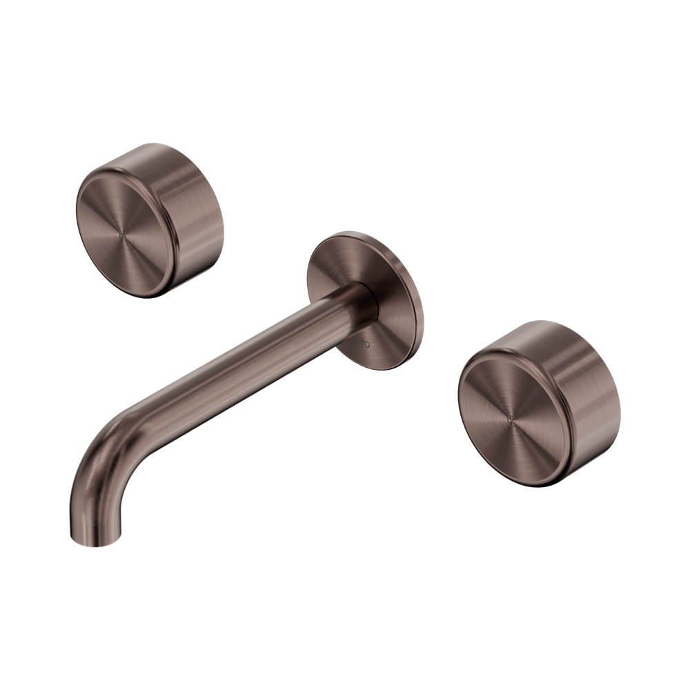Nero Serenity Wall Basin Set 160/185/220mm Spout With Nero Metal Handles Brushed Bronze