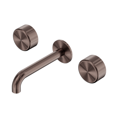 Nero Serenity Wall Basin Set 160/185/220mm Spout With Nero Metal Handles Brushed Bronze