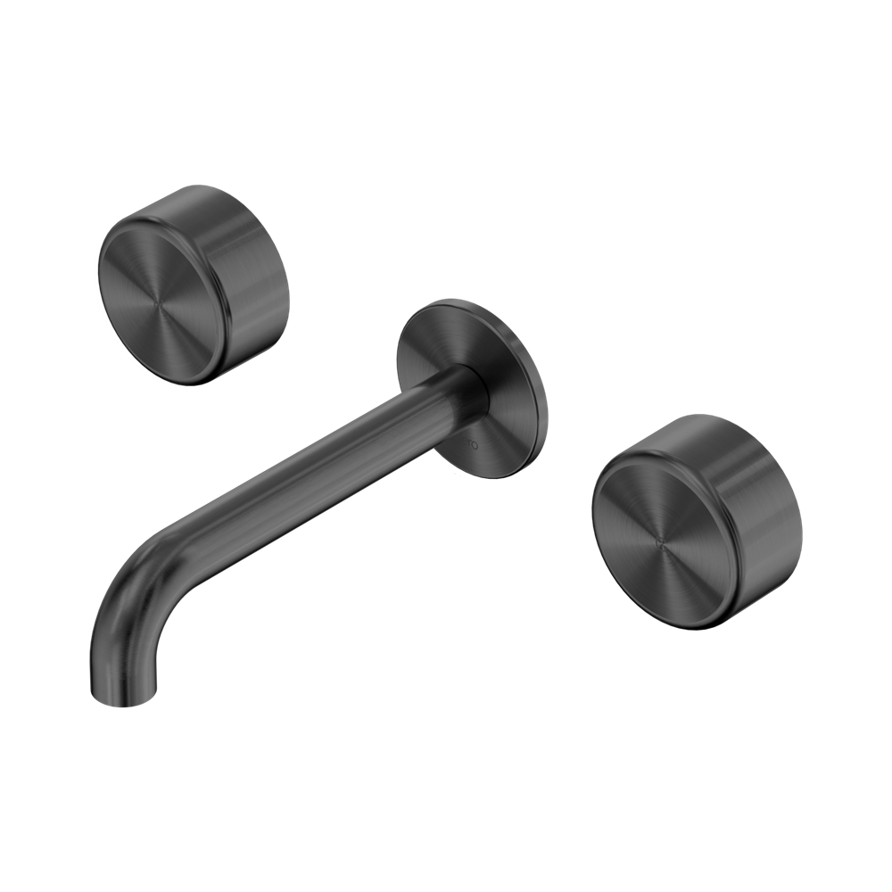 Nero Serenity Wall Basin Set 160/185/220mm Spout With Nero Metal Handles Gun Metal