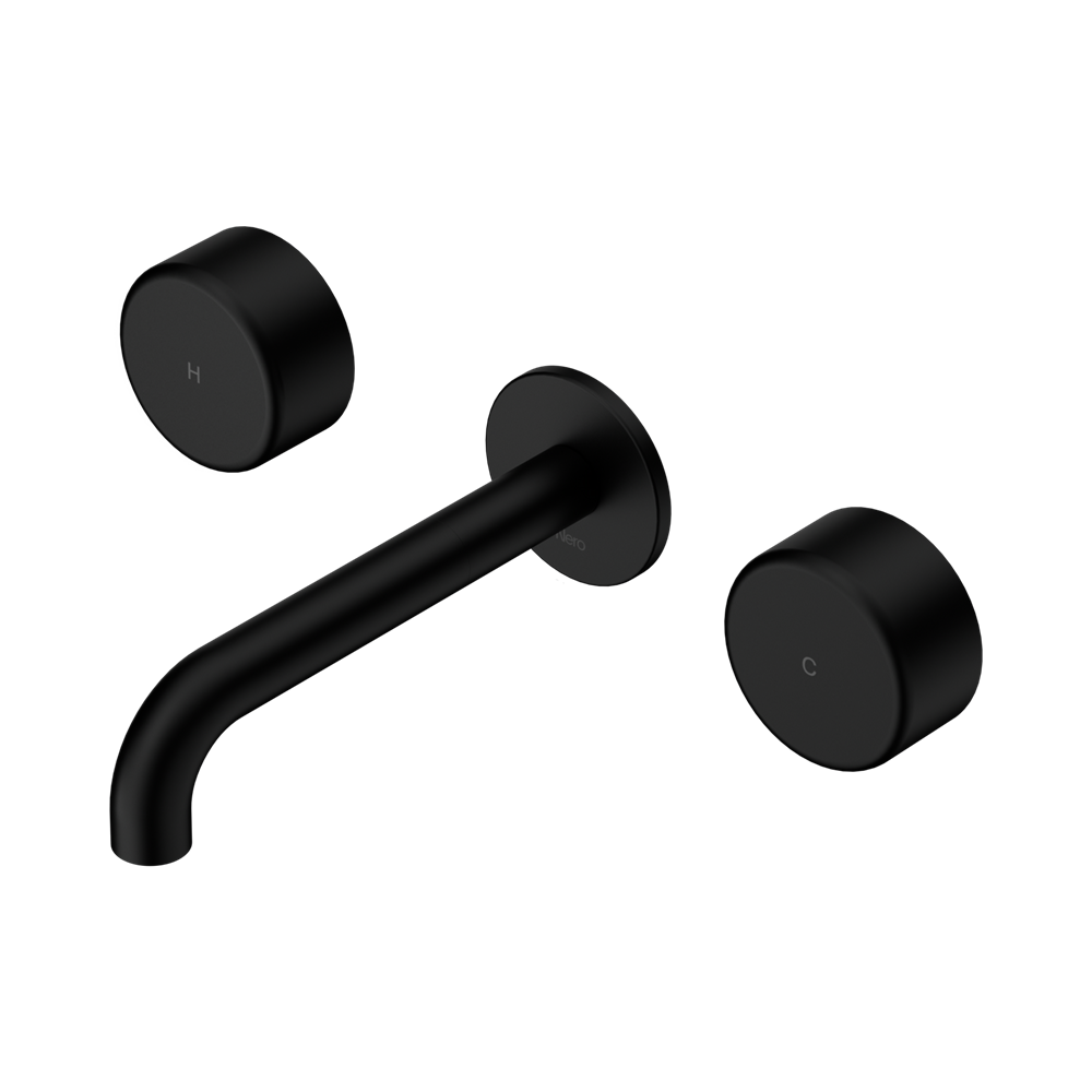 Nero Serenity Wall Basin Set 160/185/220mm Spout With Nero Metal Handles Matte Black