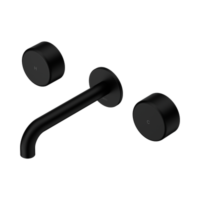 Nero Serenity Wall Basin Set 160/185/220mm Spout With Nero Metal Handles Matte Black