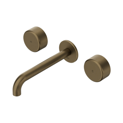 Nero Serenity Wall Basin Set 185mm Spout With Metal Handle Tumbled Antique Brass