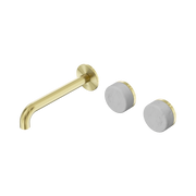 Nero Serenity Wall Basin/Bath Set 160/185/220mm Offset Spout With Carrara Handles Brushed Gold