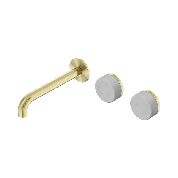 Nero Serenity Wall Basin/Bath Set 160/185/220mm Offset Spout With Carrara Handles Brushed Gold