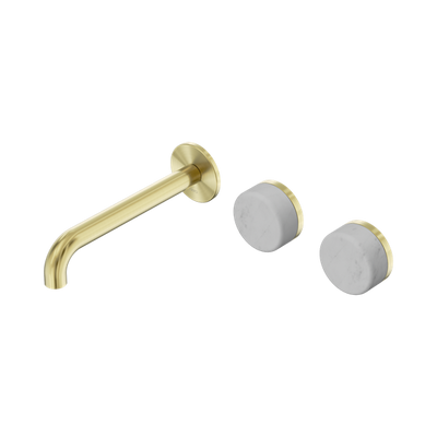 Nero Serenity Wall Basin/Bath Set 160/185/220mm Offset Spout With Carrara Handles Brushed Gold