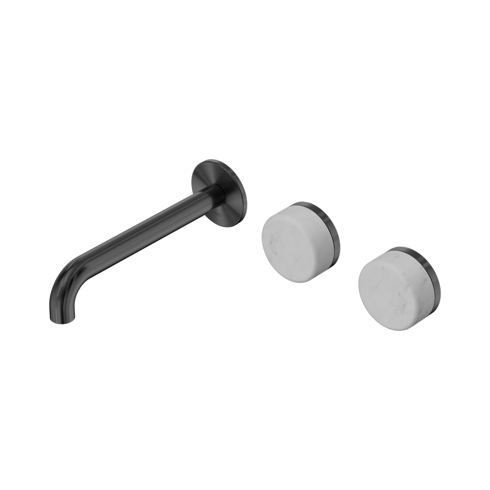 Nero Serenity Wall Basin/Bath Set 160/185/220mm Offset Spout With Carrara Handles Gun Metal