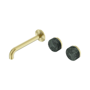 Nero Serenity Wall Basin Set 185mm Offset Spout With Verde Alpi Handle - Brushed Gold