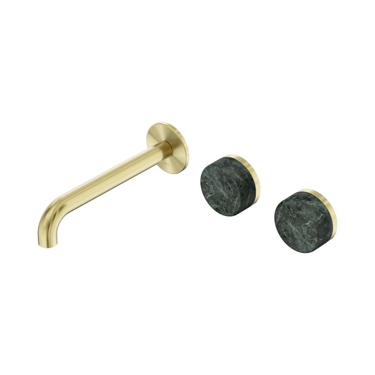 Nero Serenity Wall Basin Set 185mm Offset Spout With Verde Alpi Handle - Brushed Gold
