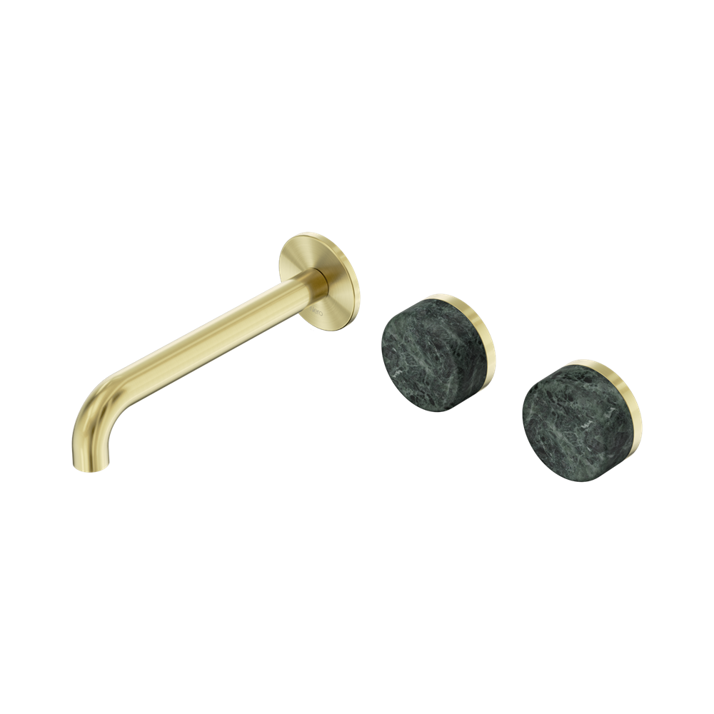 Nero Serenity Wall Basin/Bath Set 160/185/220mm Offset Spout With Verde Alpi Brushed Gold