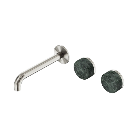 Nero Serenity Wall Basin Set 185mm Offset Spout With Verde Alpi Handle - Brushed Nickel