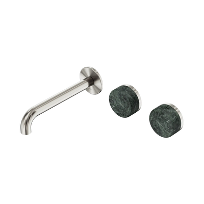 Nero Serenity Wall Basin Set 185mm Offset Spout With Verde Alpi Handle - Brushed Nickel