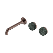 Nero Serenity Wall Basin Set 185mm Offset Spout With Verde Alpi Handle - Brushed Bronze