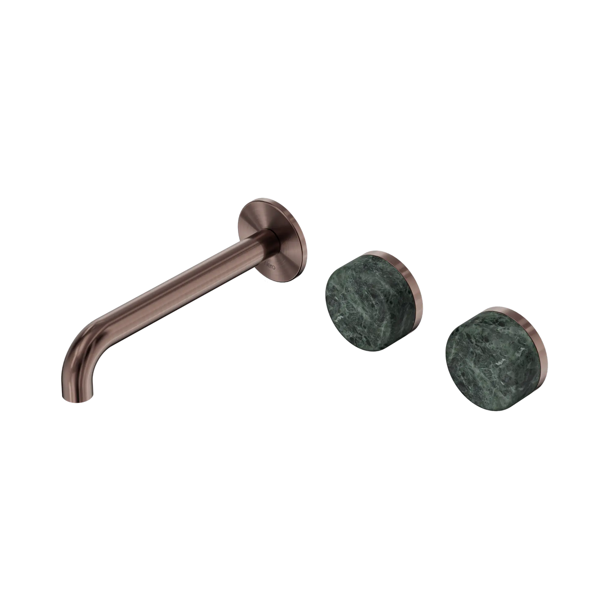 Nero Serenity Wall Basin Set 185mm Offset Spout With Verde Alpi Handle - Brushed Bronze