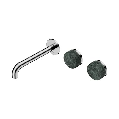 Nero Serenity Wall Basin Set 185mm Offset Spout With Verde Alpi Handle - Chrome