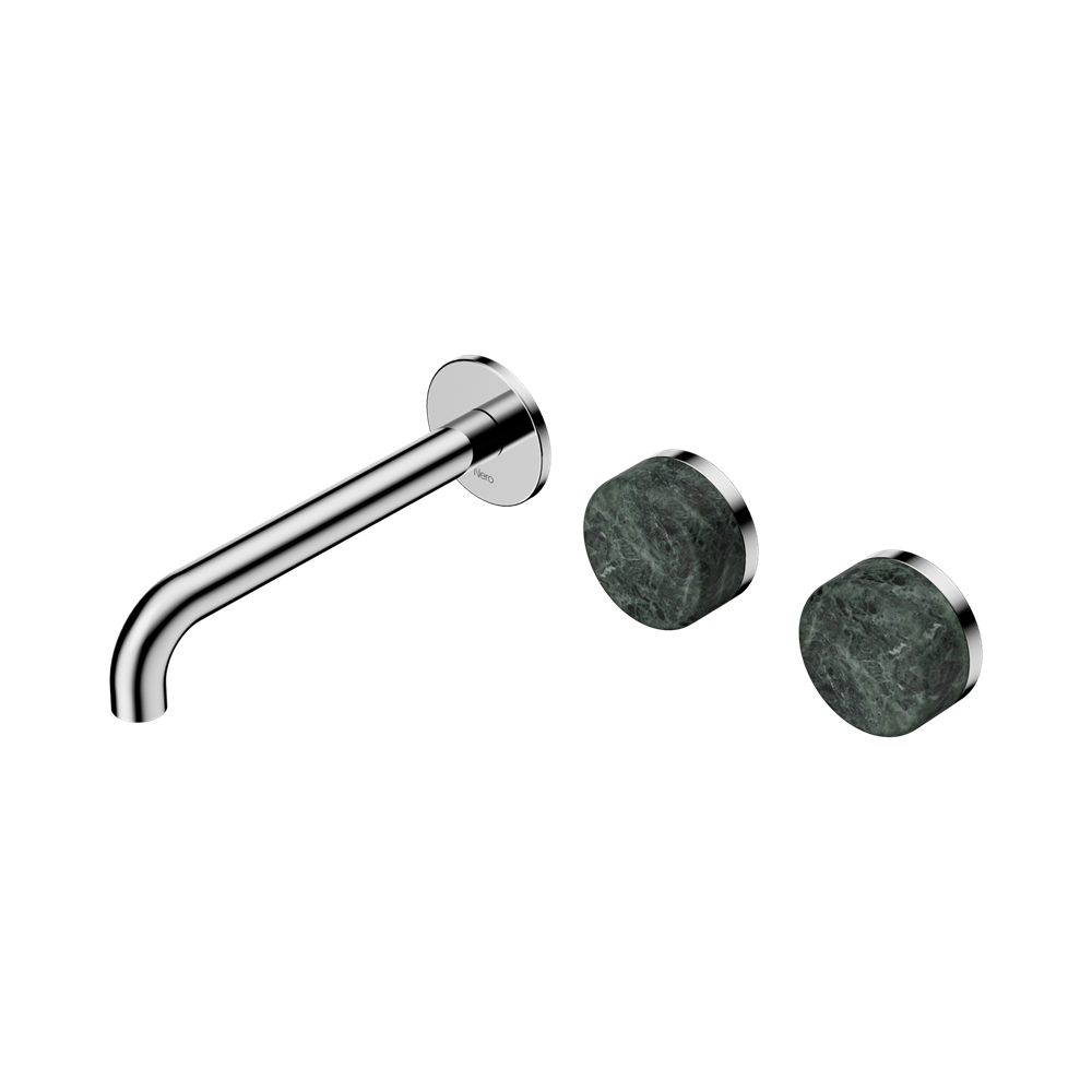 Nero Serenity Wall Basin/Bath Set 160/185/220mm Offset Spout With Verde Alpi Brushed Nickel
