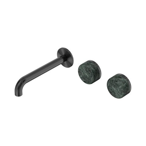 Nero Serenity Wall Basin Set 185mm Offset Spout With Verde Alpi Handle - Gun Metal