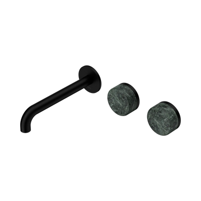 Nero Serenity Wall Basin Set 185mm Offset Spout With Verde Alpi Handle - Matte Black