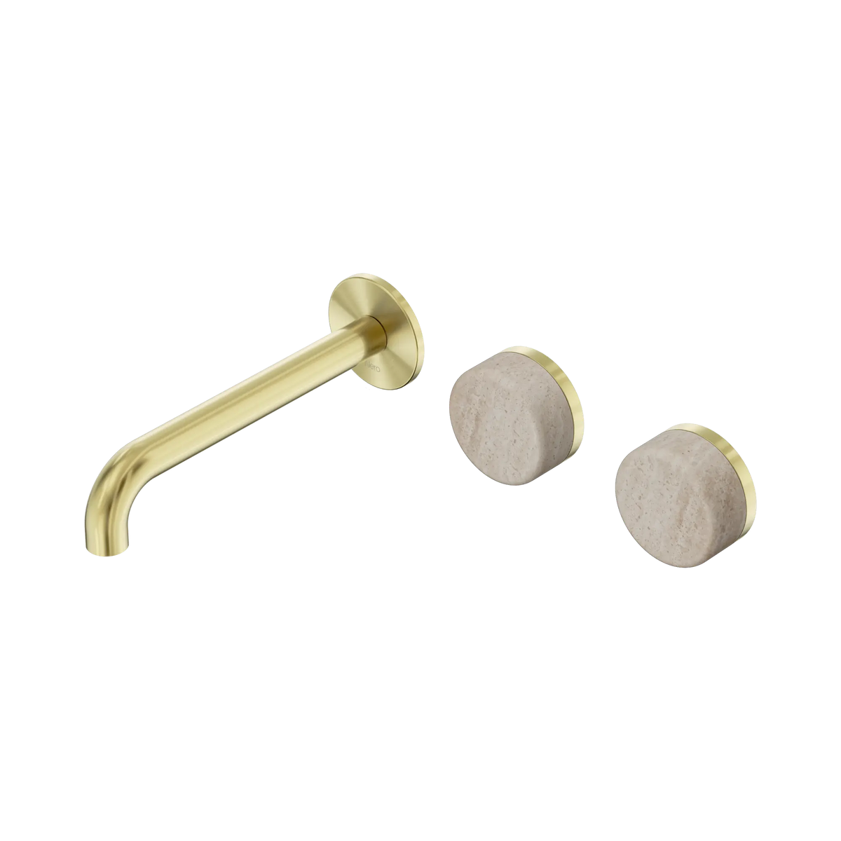 Nero Serenity Wall Basin Set 185mm Offset Spout With Rome Travertine Handle - Brushed Gold