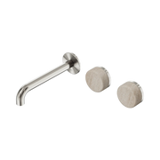 Nero Serenity Wall Basin Set 185mm Offset Spout With Rome Travertine Handle - Brushed Nickel