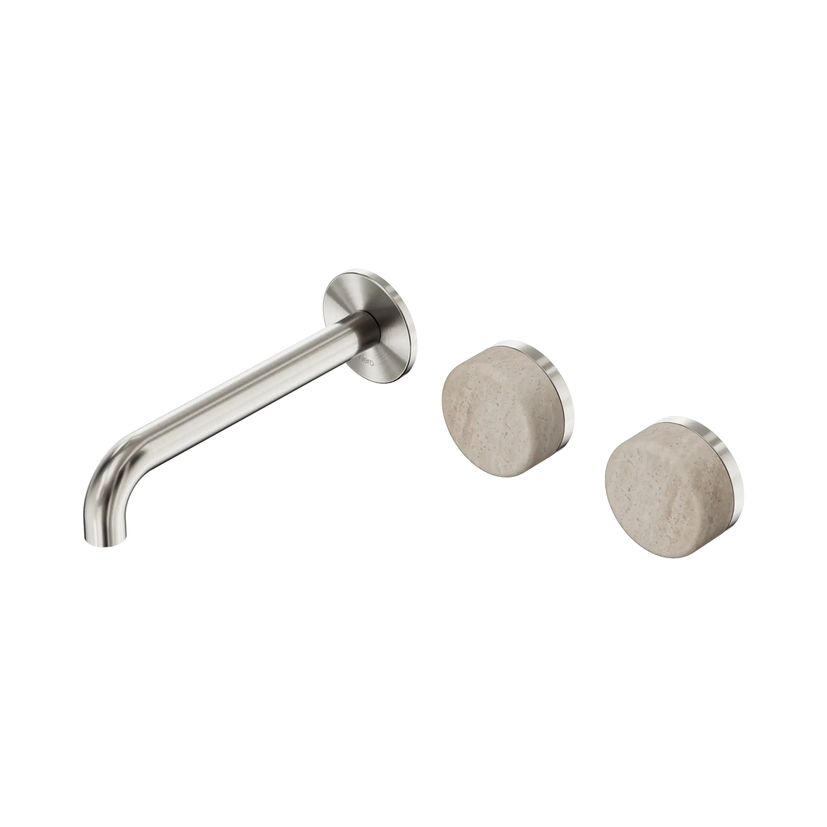 Nero Serenity Wall Basin Set 185mm Offset Spout With Rome Travertine Handle - Brushed Nickel