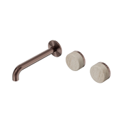 Nero Serenity Wall Basin Set 185mm Offset Spout With Rome Travertine Handle - Brushed Bronze