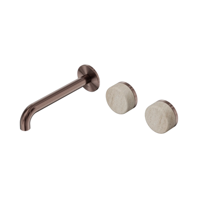 Nero Serenity Wall Basin Set 185mm Offset Spout With Rome Travertine Handle - Brushed Bronze