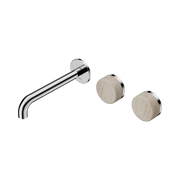 Nero Serenity Wall Basin Set 185mm Offset Spout With Rome Travertine Handle - Chrome