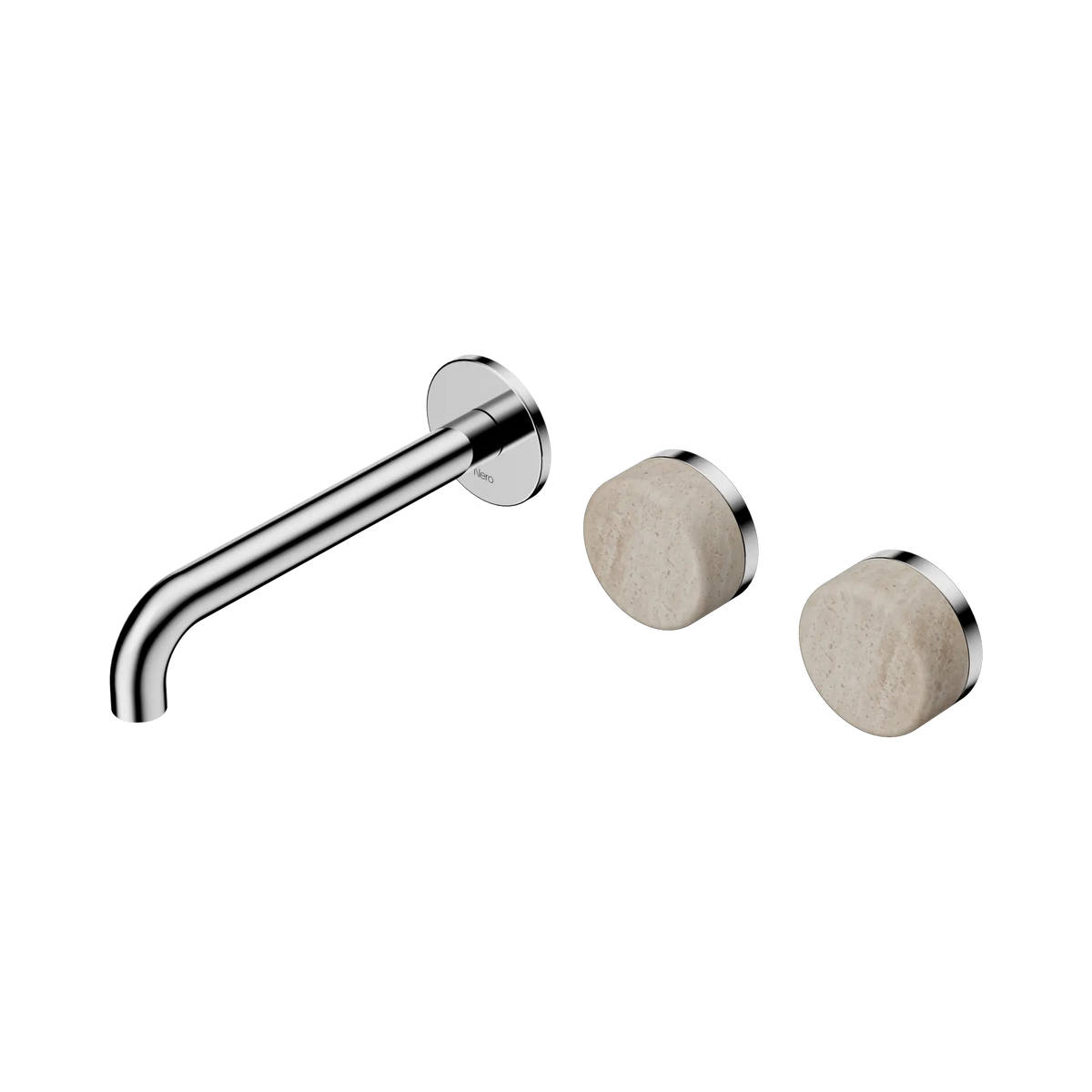 Nero Serenity Wall Basin Set 185mm Offset Spout With Rome Travertine Handle - Chrome