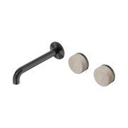 Nero Serenity Wall Basin Set 185mm Offset Spout With Rome Travertine Handle - Gun Metal