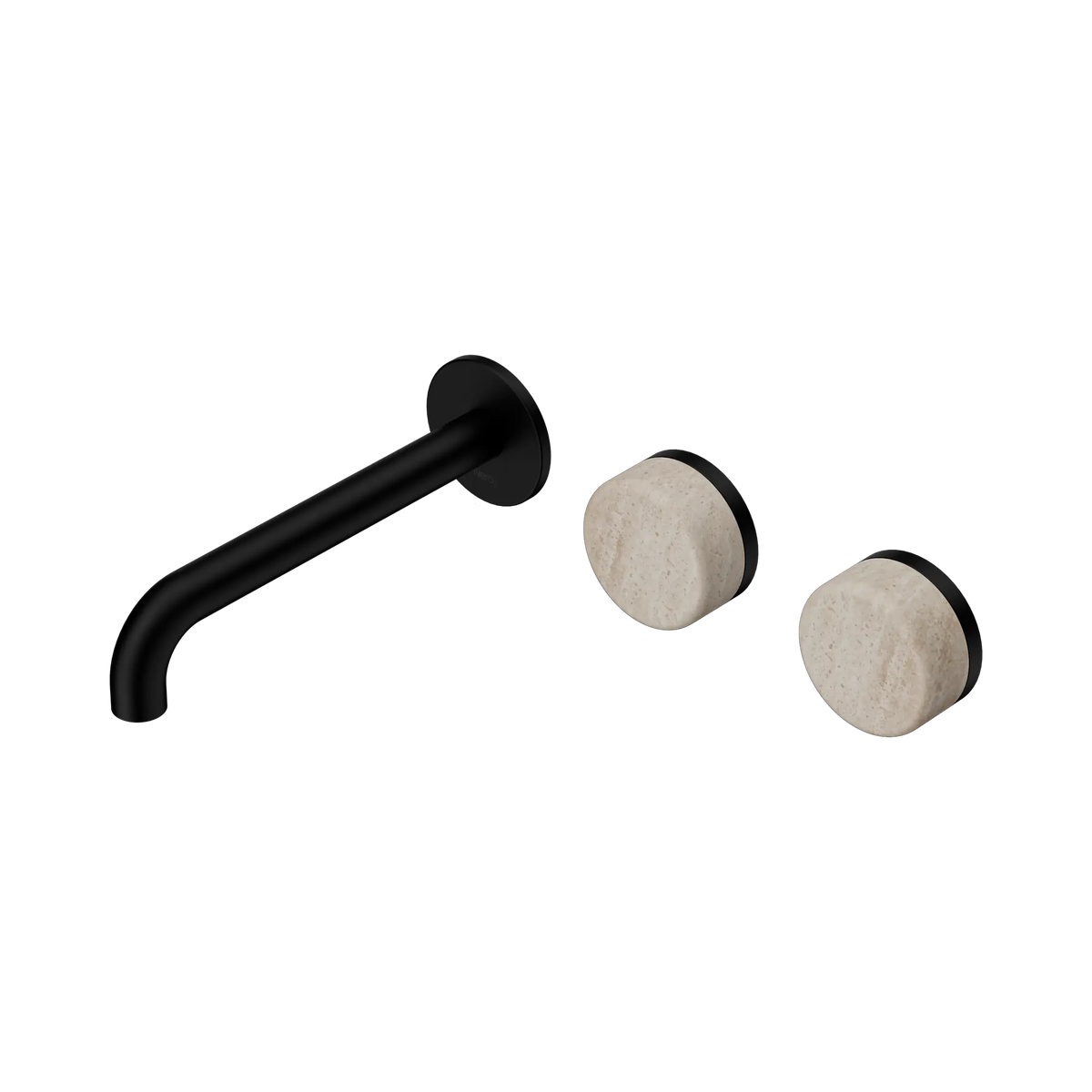 Nero Serenity Wall Basin Set 185mm Offset Spout With Rome Travertine Handle - Matte Black