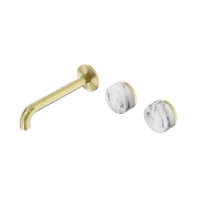 Nero Serenity Wall Basin Set 185mm Offset Spout With Arabescato Corchia Handle - Brushed Gold