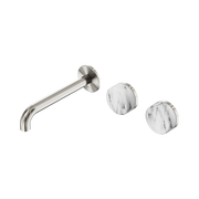 Nero Serenity Wall Basin/Bath Set 160/185/220mm Offset Spout With Arabescato Corchia Handles Brushed Nickel