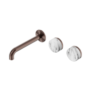 Nero Serenity Wall Basin Set 185mm Offset Spout With Arabescato Corchia Handle - Brushed Bronze