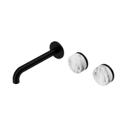Nero Serenity Wall Basin/Bath Set 160/185/220mm Offset Spout With Arabescato Corchia Handles Matte Black