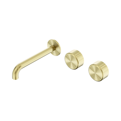 Nero Serenity Wall Basin/Bath Set 160/185/220mm Offset Spout With Metal Handles Brushed Gold