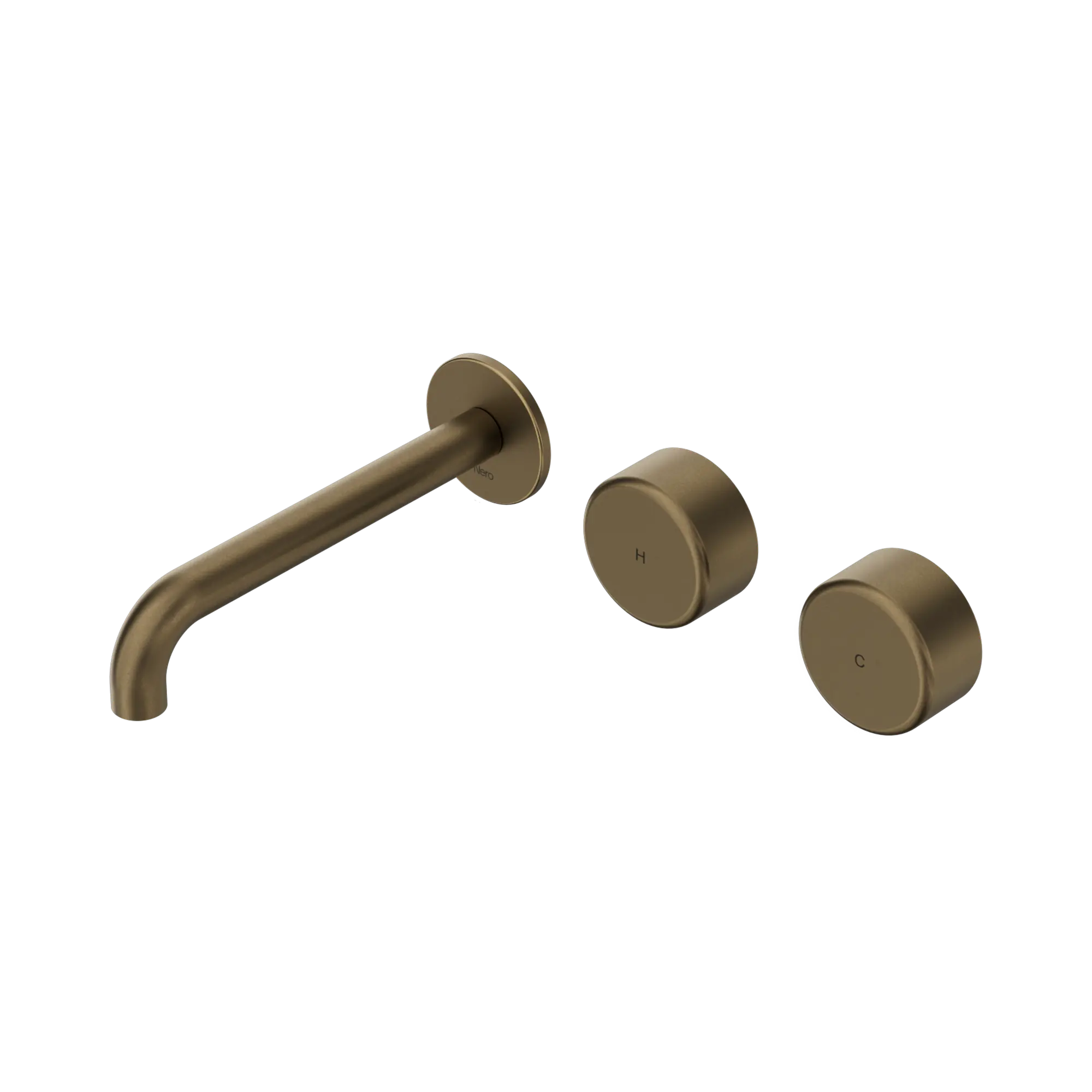 Nero Serenity Wall Basin Set 185mm Offset Spout With Metal Handle Tumbled Antique Brass