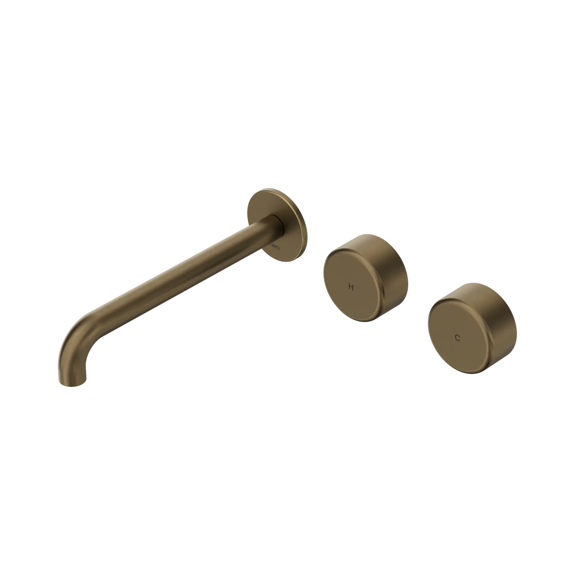 Nero Serenity Wall Basin Set 220mm Offset Spout With Metal Handle Tumbled Antique Brass