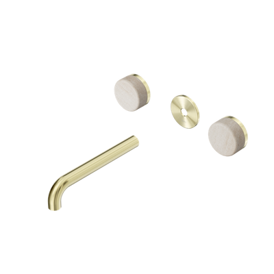 Nero Serenity Wall Basin Set 160/185/220mm Spout With Rome Travertine Handle Trim Kit Only Brushed Gold