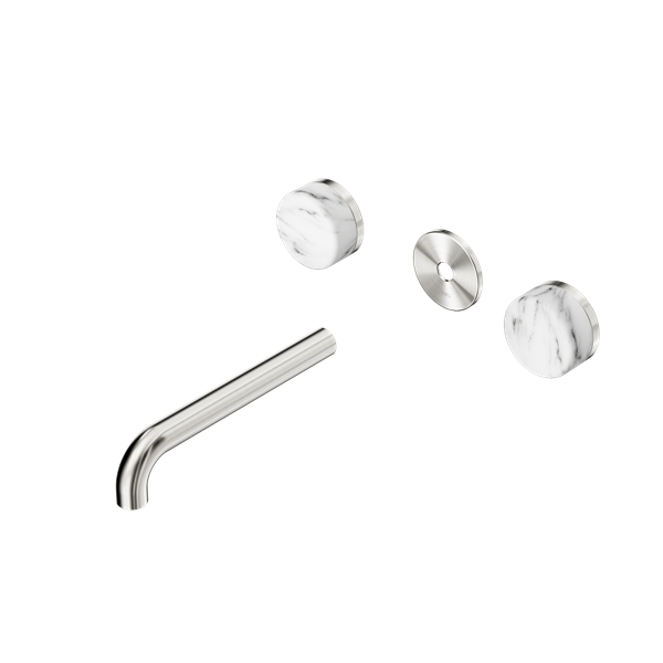 Nero Serenity Wall Basin Set 160/185/220mm Spout With Arabescato Corchia Handle Trim Kit Only Brushed Nickel