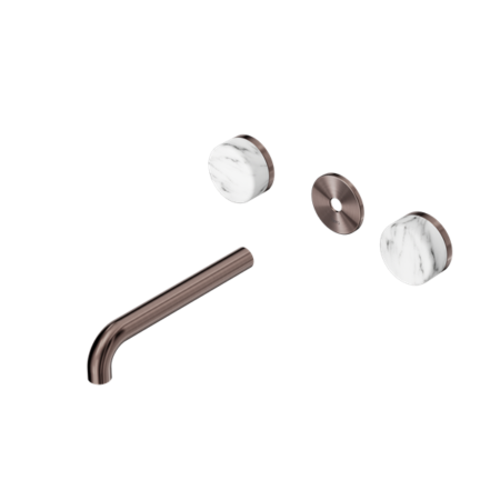 Nero Serenity Wall Basin Set 160/185/220mm Spout With Arabescato Corchia Handle Trim Kit Only Brushed Bronze